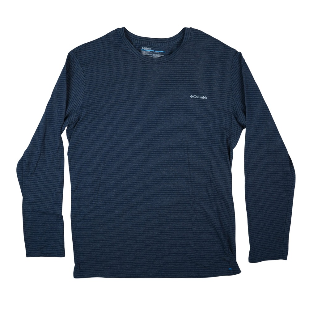 Columbia Long Sleeve Shirt Mens XL Navy Blue Striped Stretch Gorpcore Tee